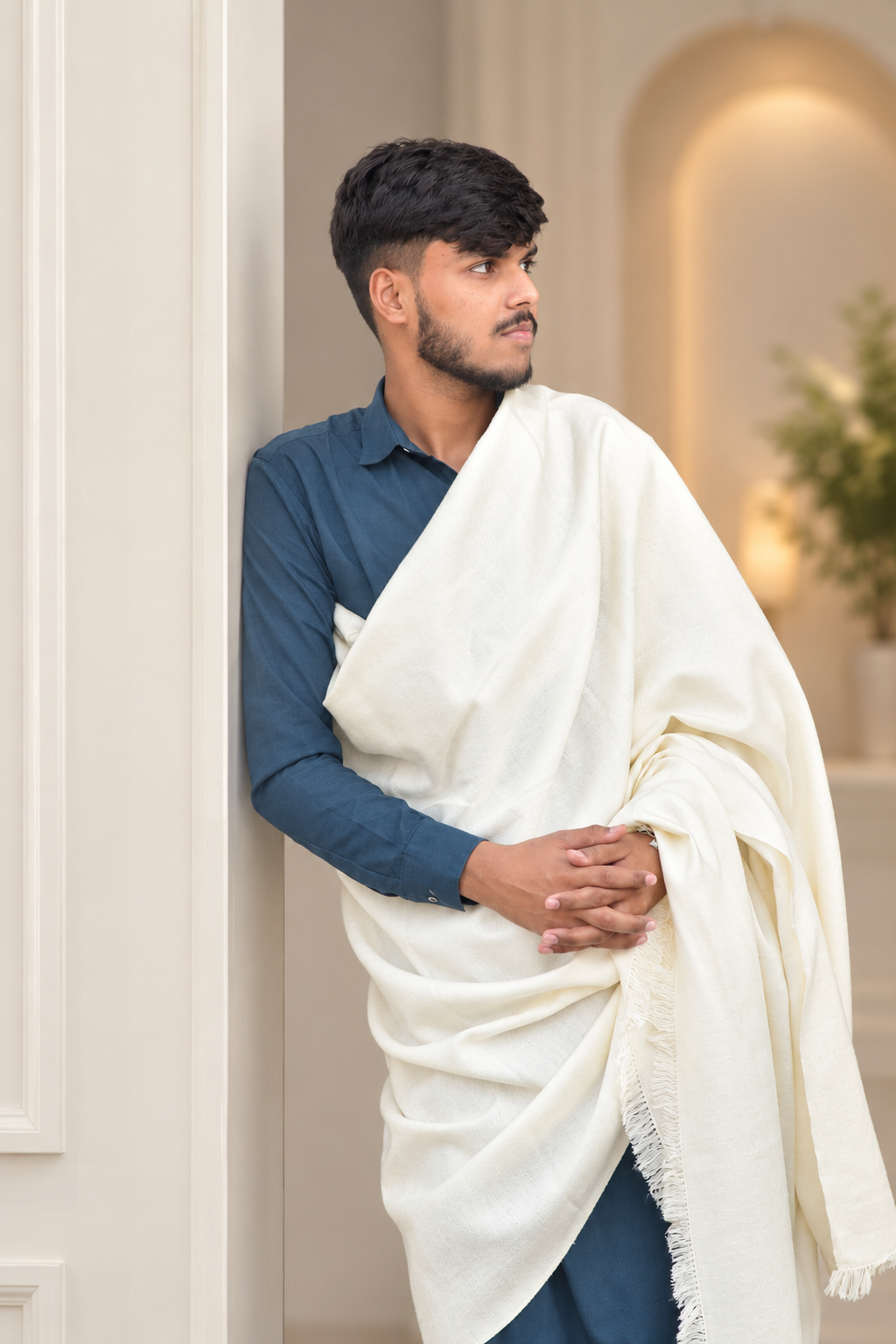 Premium Ivory White Men’s Wool Shawl